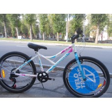Велосипед Discovery Flint 24 2019 (6 скоростей) бело-голубой с розовым