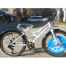Велосипед Discovery Flint 24 MC 2019 (с багажником) бело-голубой с розовым