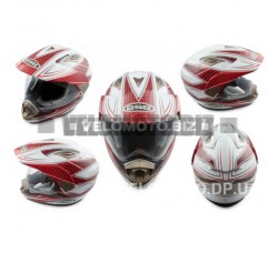 Шлем кроссовый GSB (mod:GS-14) (с визором, size:XL, бело-красный)